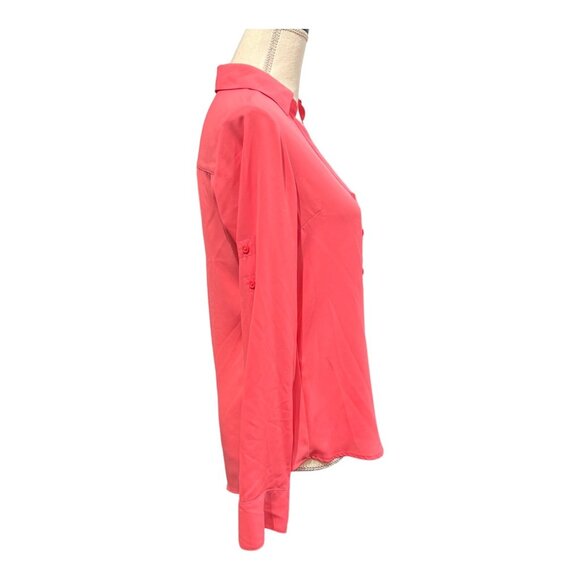 Express Portofino Top Women S Fuschia Chiffon Button Down Roll Tab Sleeve Office - Picture 4 of 9